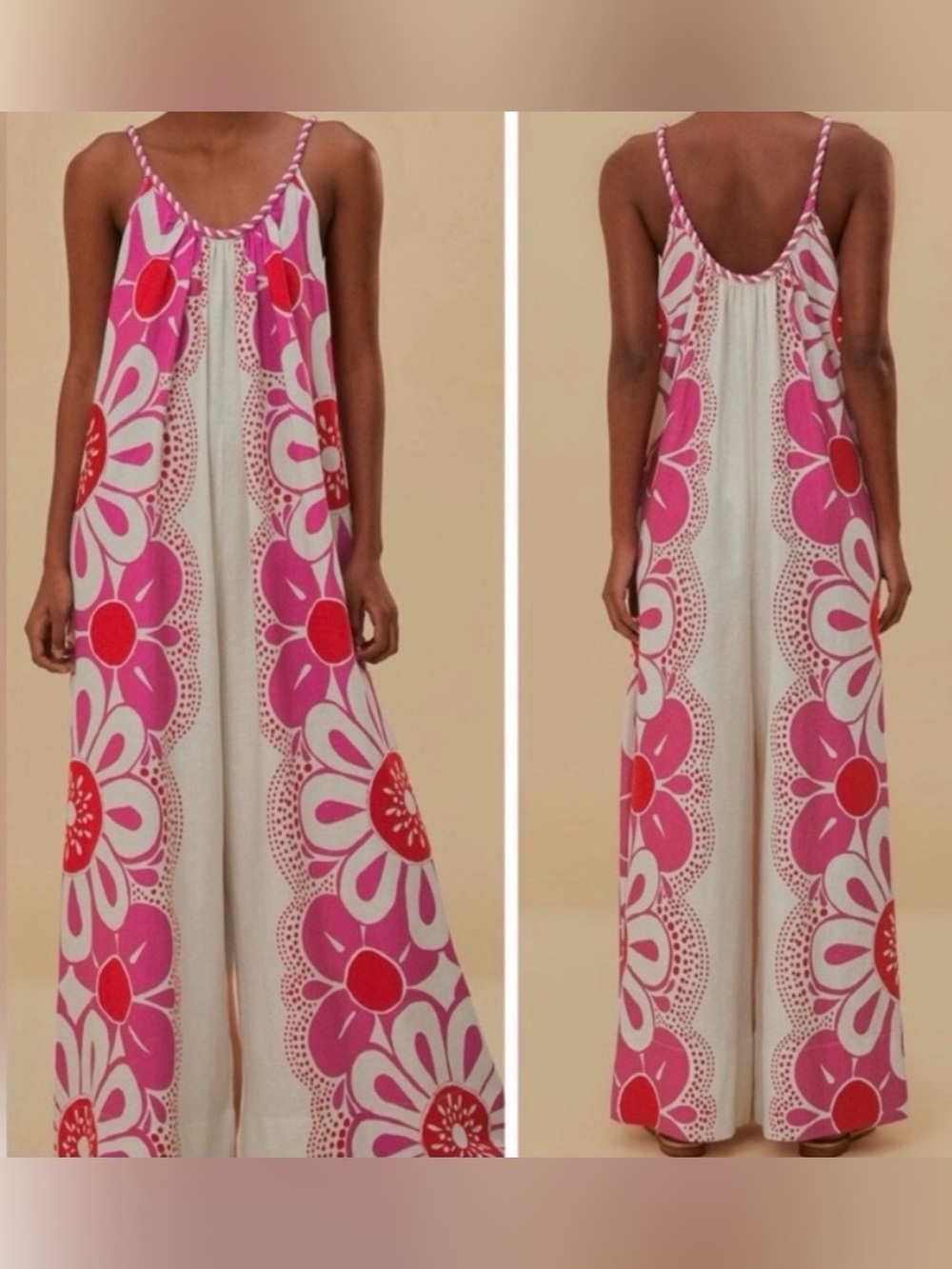 Farm Rio Maia rope neck linen jumpsuit